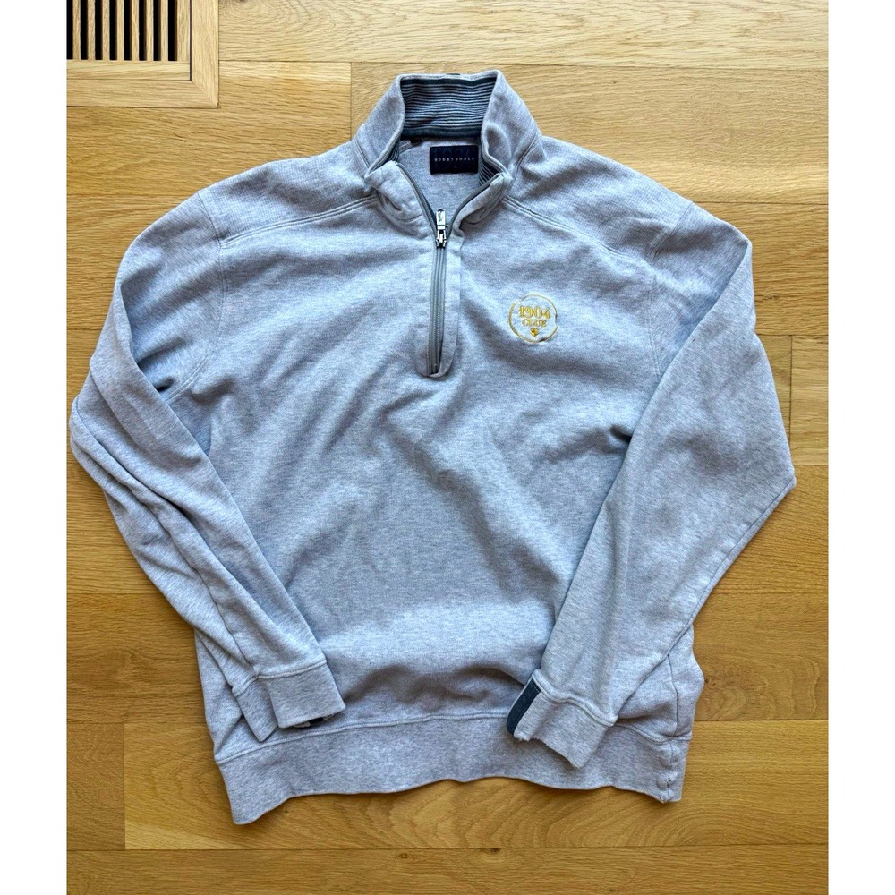 Bobby Jones Men's L Gray 1/4 Zip Mock Neck Cotton Knit Logo Sweatshirt